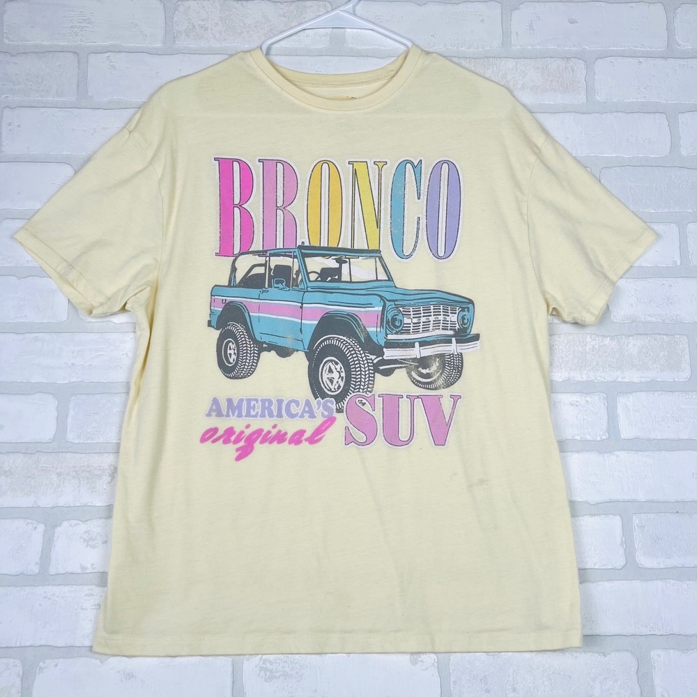 Ford Bronco Graphic T-Shirt Pale Yellow Retro Americas Original SUV Tee Small